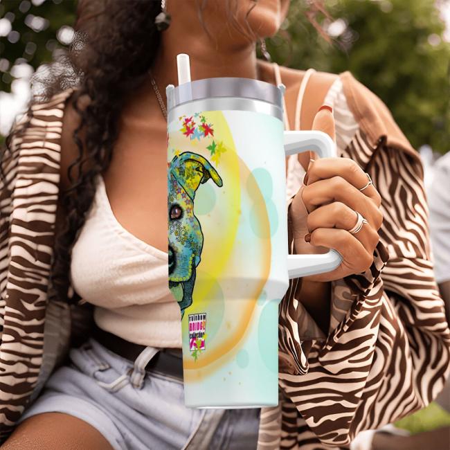 Preview: Tumbler mit Hundemotiv Kiki - Edelstahl, Becher, 1L, mit Strohhalm, bunt, Motive in Digitaler Popart, AmStaff, Staffordshire, SOKA, Listenhund